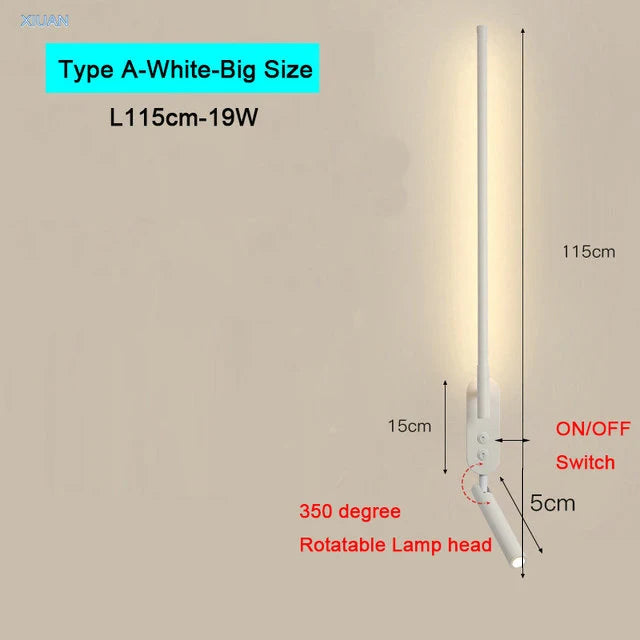 Modern Bedroom Living Room Wall Light ON/OFF Switch AC220V Black White Long Wall Lamps with LED Spotlights - vue 9 sur 18