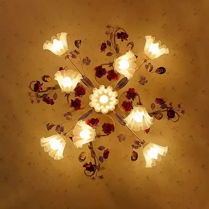 lustre led romantique rétro avec fleurs pour éclairage chaud - vue 4 sur 11