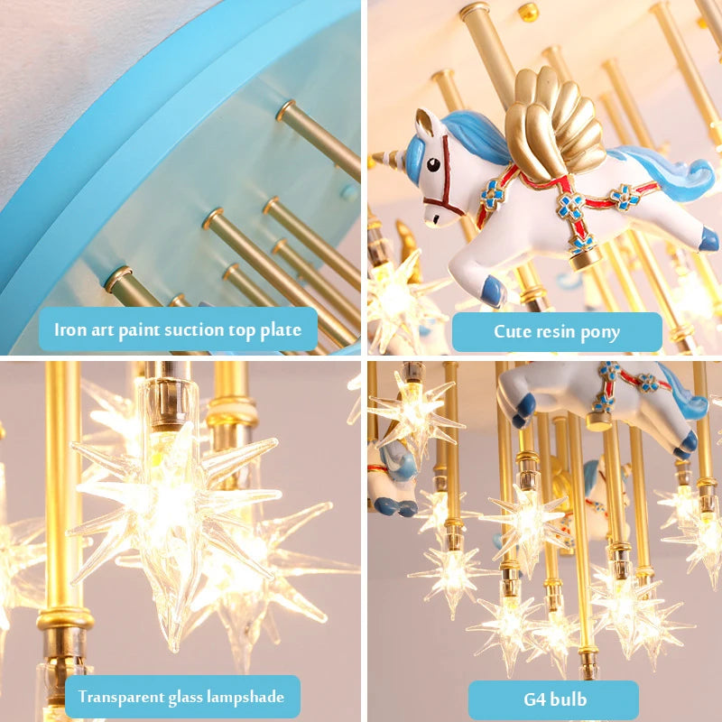 plafonnier moderne licorne étoiles décoration pour enfants intérieur - vue 6 sur 10