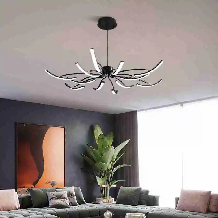 Black Chandelier Iron Dimmable Lamp Design, Suitable For Bedrooms, Living Rooms, Dining Rooms, Kitchens, Adjustable Chandeliers - vue 4 sur 14