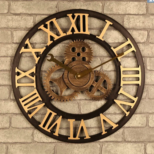 horloge murale moderne à engrenages en bois vintage silencieuse - vue 9 sur 10