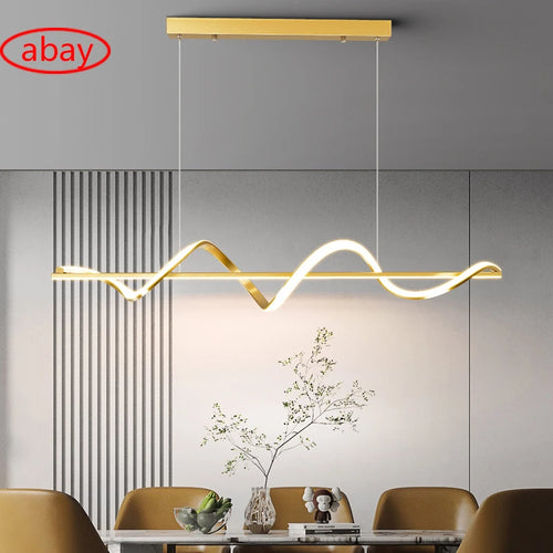 Suspension LED moderne lumières lustre or vague Lampadario lampe ECG salle à manger chambre salon cuisine suspension suspension - vue 7 sur 10