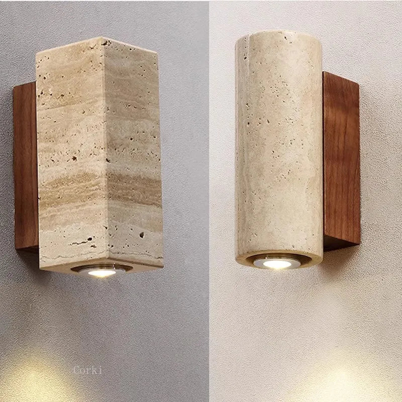 applique murale led wabi sabi en travertin décoratif d'intérieur