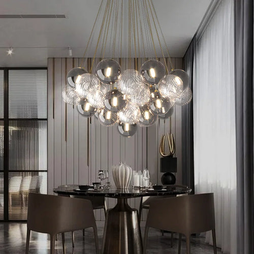SANDYHA Lamparas modermas de techo Lampe de lustre boule de verre multicolore lumière LED ferronnerie Art lampara pour chambre salle à manger - vue 4 sur 14