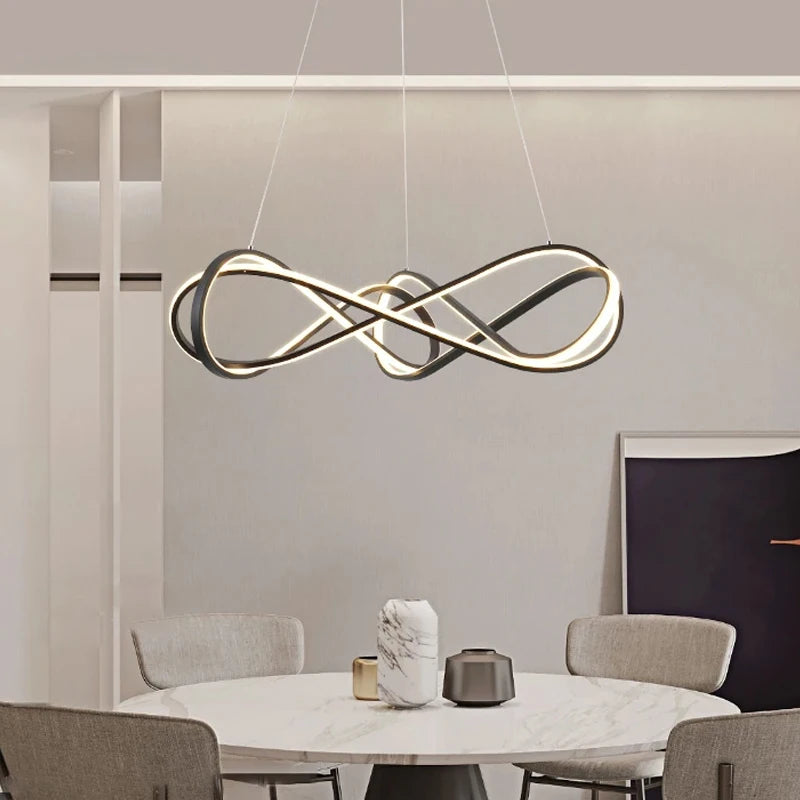 lustre led moderne avec télécommande design élégant et courbé - vue 5 sur 12