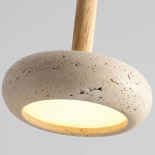 Suspension LED en pierre et bois moderne chevet japonais - vue 7 sur 7