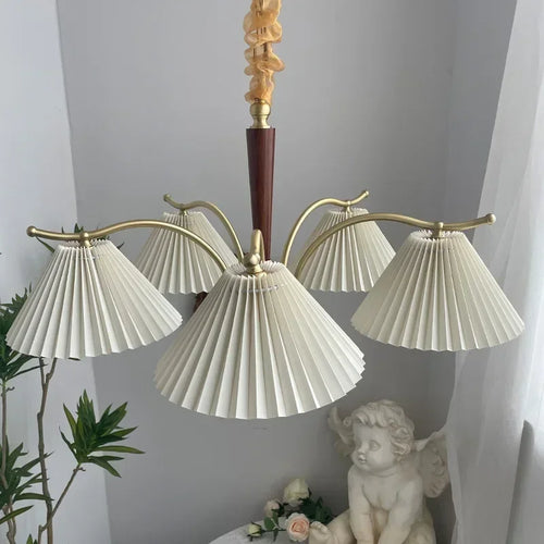 lustre suspendu nordique rétro abat-jour en tissu plissé lampe décorative - vue 3 sur 11