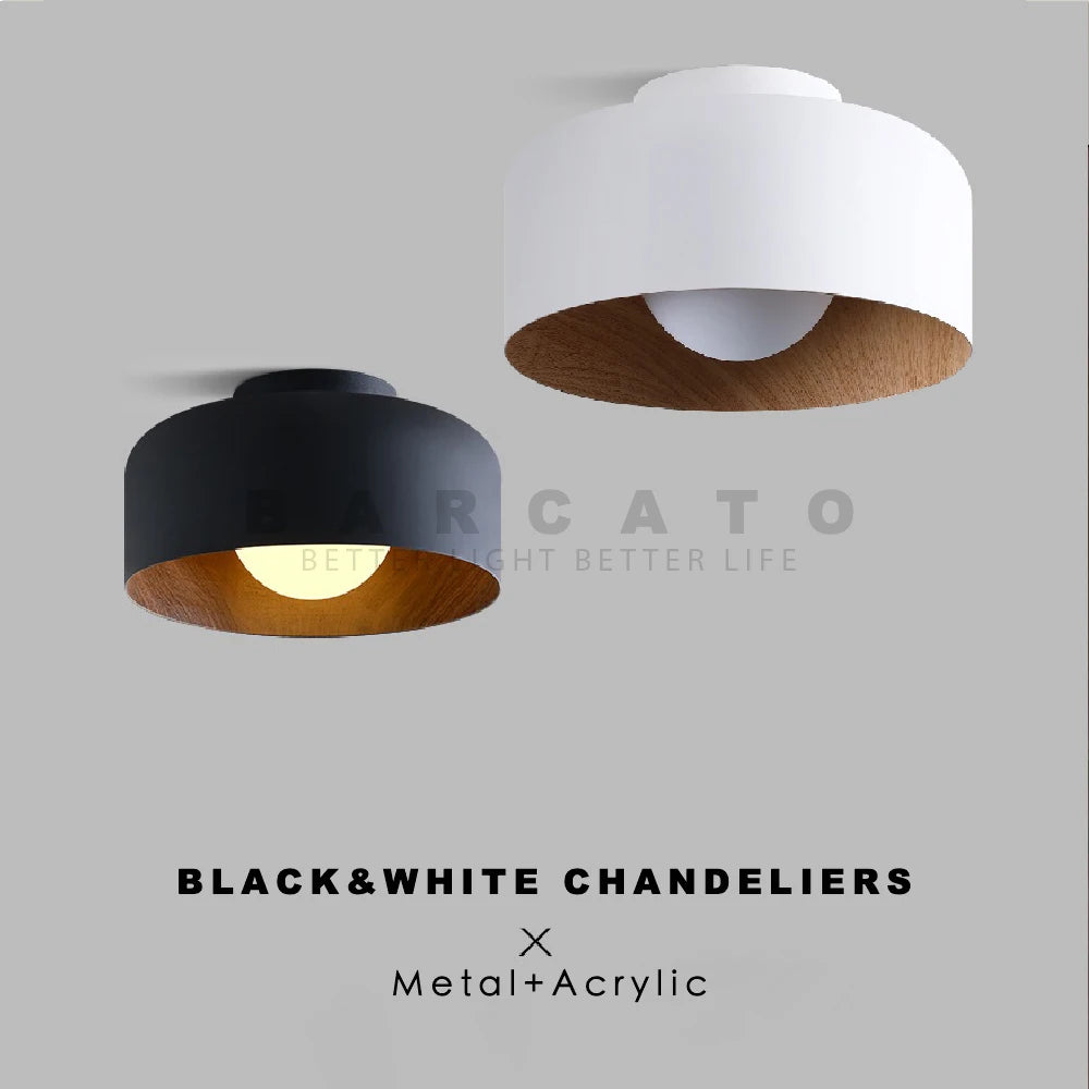 Nordique moderne noyer bois Texture Led plafonnier pour chambre salon cuisine étude allée balcon rond G9 lustre lumière - vue 5 sur 8