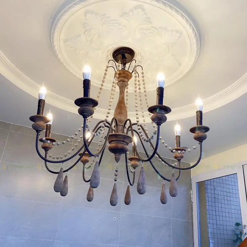 lustre à bougies led en bois pour galerie dart et éclairage intérieur - vue 4 sur 9