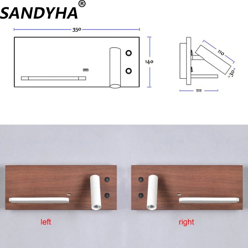 applique moderne sandyha avec chargeur sans fil et éclairages de nuit - vue 7 sur 13
