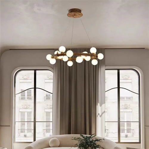 lustre rétro en forme de branche d'arbre en bois et verre - vue 6 sur 13
