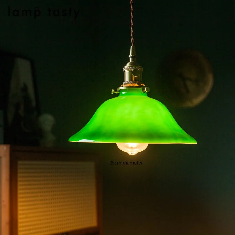 Suspension vintage style américain en cuivre bois et verre - vue 13 sur 30