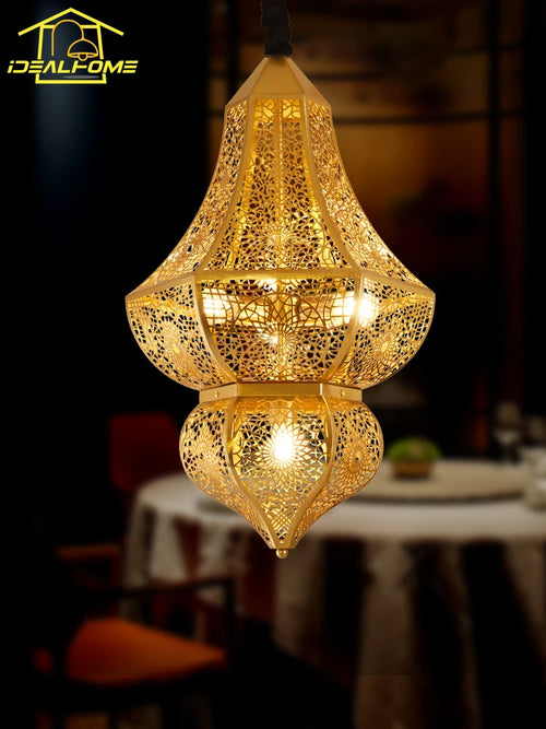 suspension vintage asiatique design doré pour bar et restaurant - vue 3 sur 8