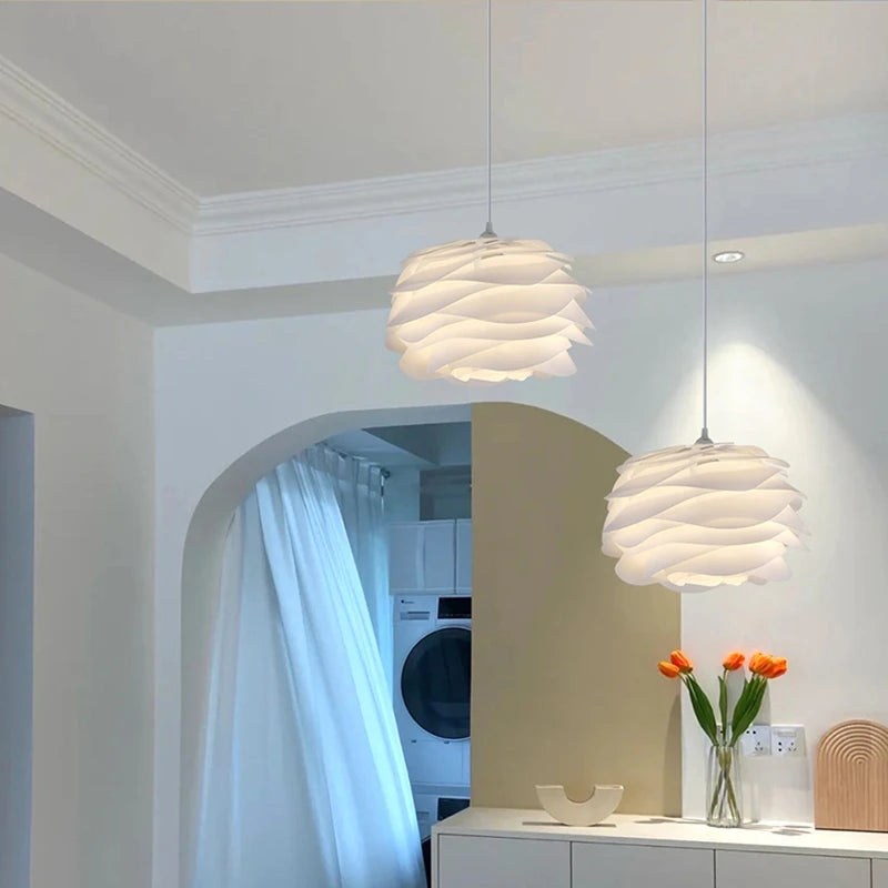 lustre nordique suspendu pétales en pvc avec ampoule offerte - vue 3 sur 12