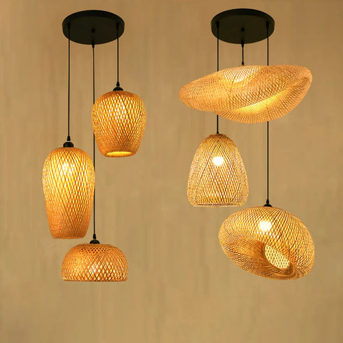 lustre style chinois fait main en bambou tissage pastoral vintage - vue 7 sur 30