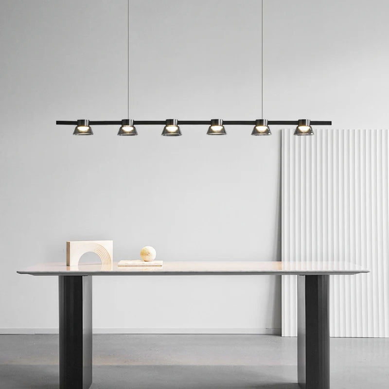 Nordic minimalist strip glass Led Dining Room Ceiling Chandelier Dining Room Bar Kitchen Island decorated hanging light fixtures - vue 1 sur 9