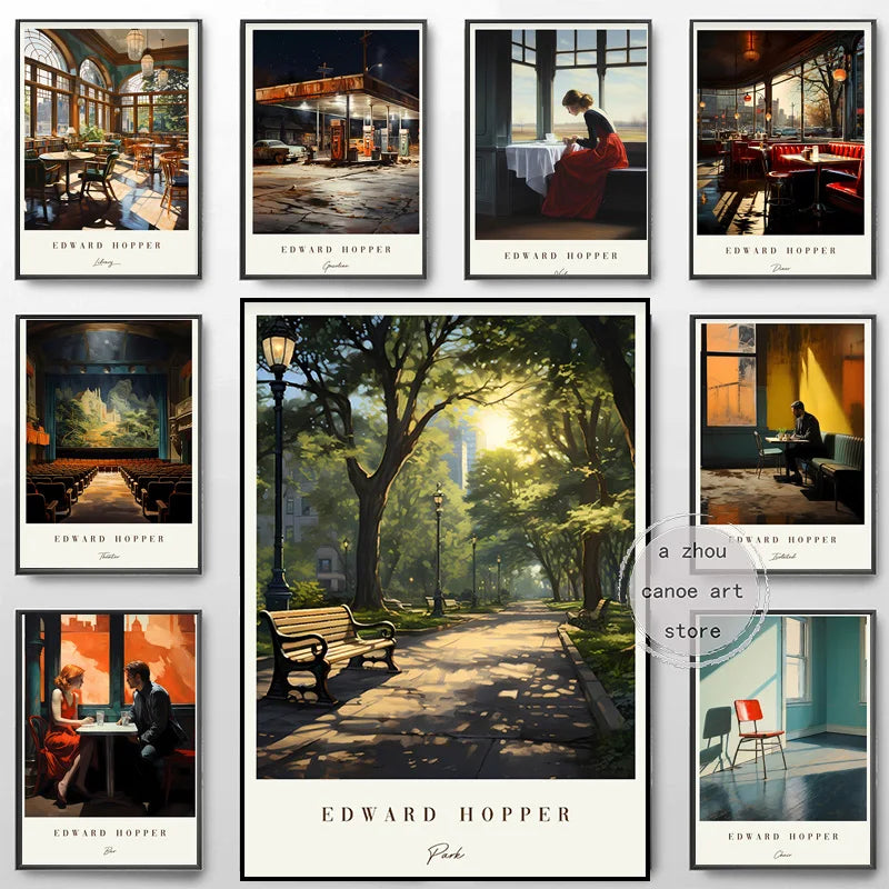 bibliothèque d'oeuvres d'art classiques edward hopper décoration murale - vue 2 sur 7