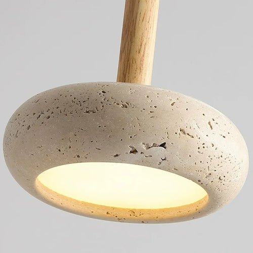 lustre moderne en bois avec suspension led en pierre - vue 7 sur 7
