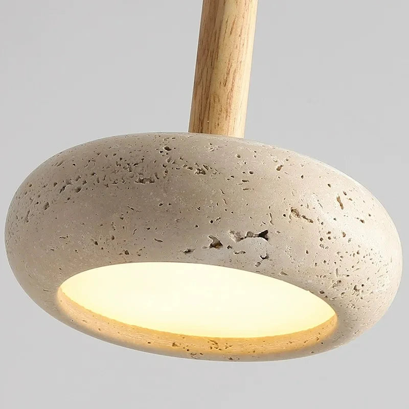 lustre moderne en bois avec suspension led en pierre - vue 6 sur 7