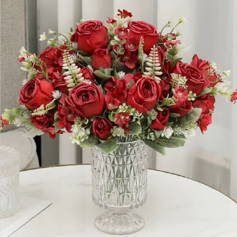 bouquet de roses artificielles en soie pour décoration intérieure - vue 3 sur 10