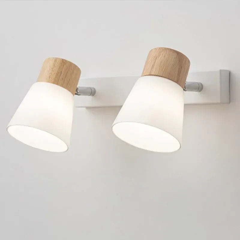 Applique murale nordique en bois LED Double tête lait blanc applique murale en verre pour chambre salon étude salle à manger décor à la maison luminaire - vue 1 sur 10