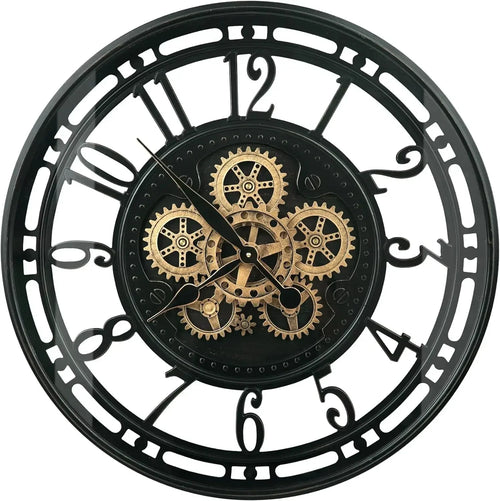 horloge murale industrielle en métal avec engrenages mobiles décorative - vue 11 sur 14