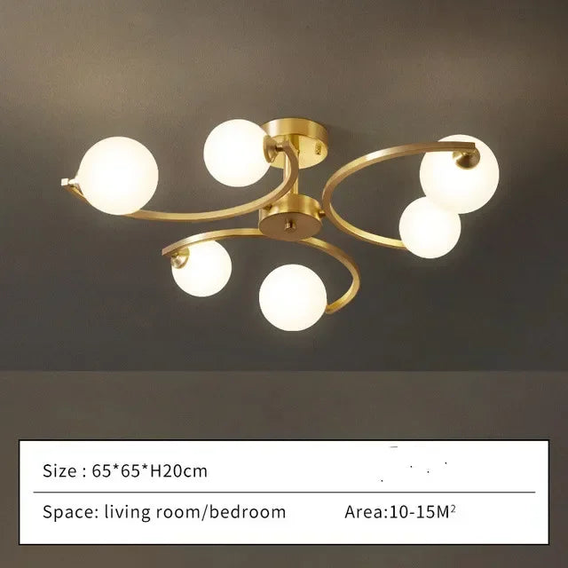 plafonnier moderne en cuivre doré avec boule de verre et led - vue 10 sur 10