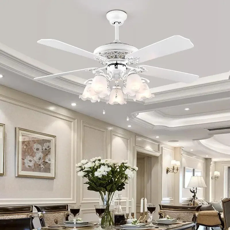 plafonnier ventilateur en bois rétro avec lumière et télécommande - vue 3 sur 7