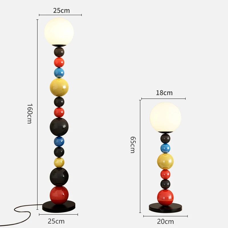 lampadaire moderne à perles colorées et abat-jour en verre - vue 5 sur 9