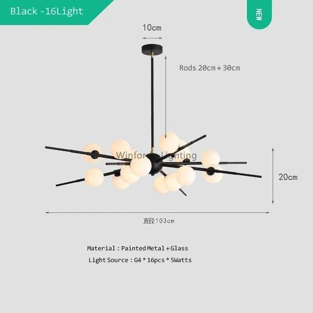 lustre bauhaus design boule de verre pour éclairage moderne - vue 10 sur 10