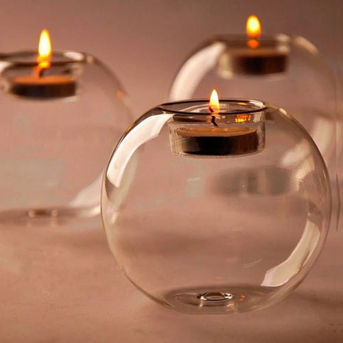 bougeoir en verre rond pour décorations de fêtes et événements - vue 2 sur 8