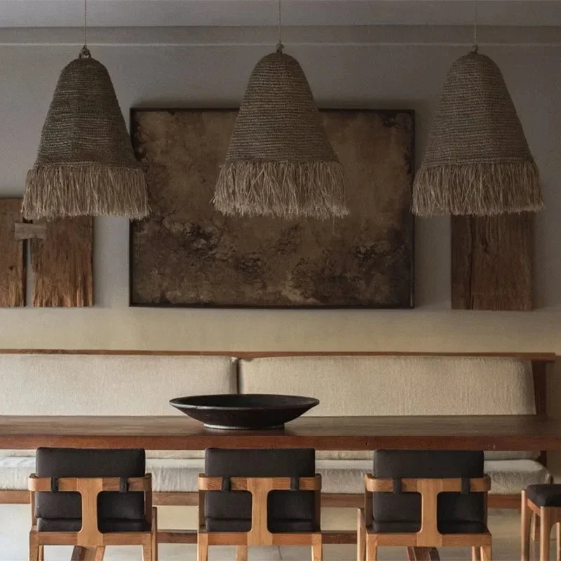 suspension en rotin rétro style wabi sabi pour décoration intérieure - vue 3 sur 11