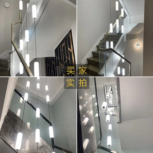 lustre led nordique pour escalier duplex penthouse villa - vue 5 sur 21