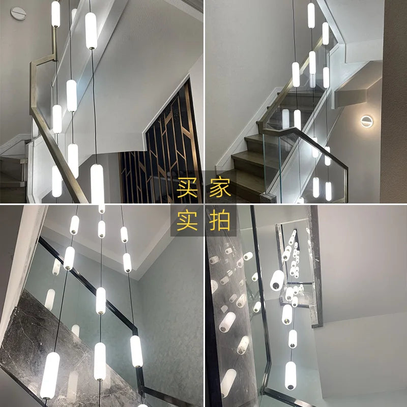 lustre led nordique pour escalier duplex penthouse villa - vue 4 sur 21