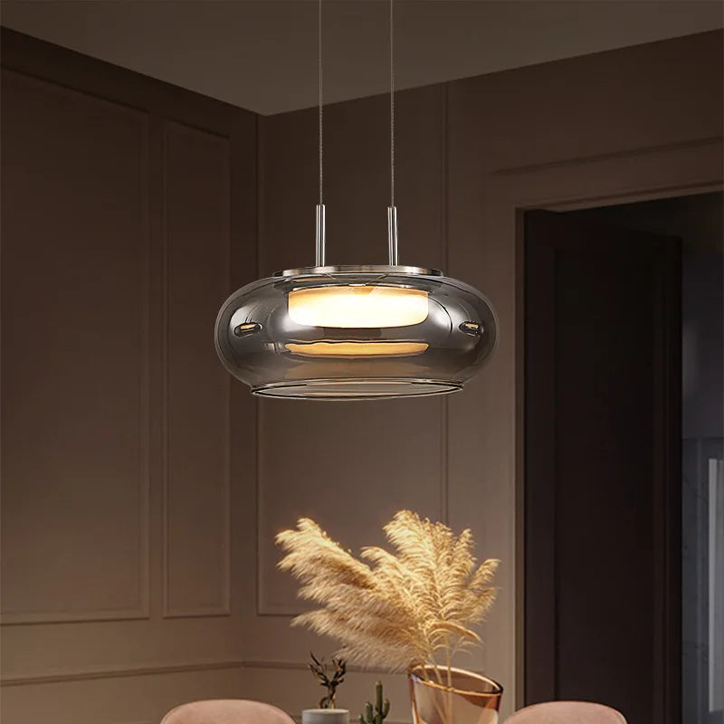 suspension led en verre design pour intérieur avec cordon réglable - vue 4 sur 8