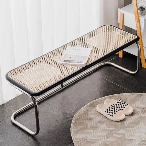 tabouret bas en rotin ancien style japonais pour salon ou entrée - vue 12 sur 11