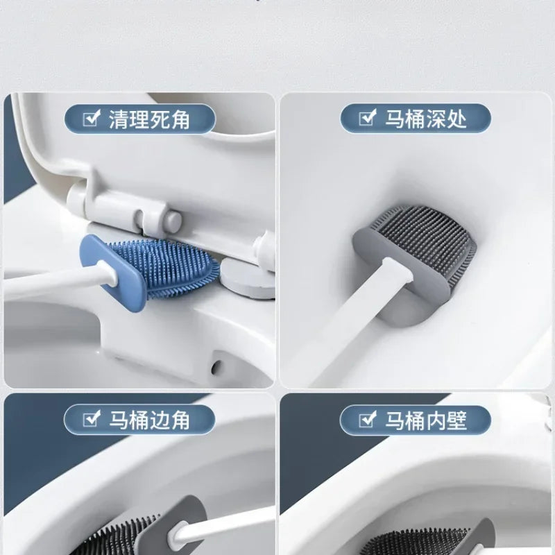 ensemble brosse toilette silicone avec support mural accessoires nettoyage - vue 5 sur 8