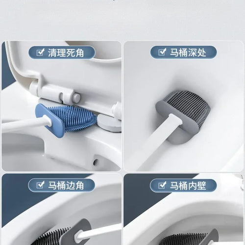 ensemble brosse de toilette silicone avec support mural pour salle de bain - vue 5 sur 8
