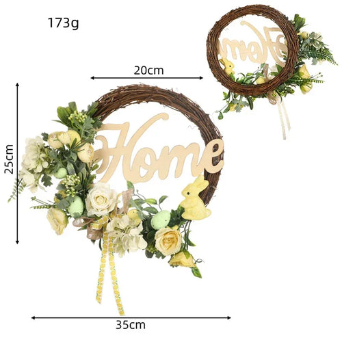 couronne décorative de Pâques avec lapin et œufs suspendus - vue 12 sur 12
