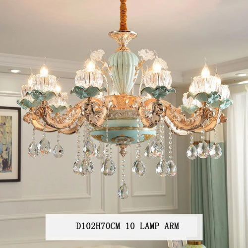 lustre de luxe moderne style européen rétro en cristal et céramique - vue 10 sur 13