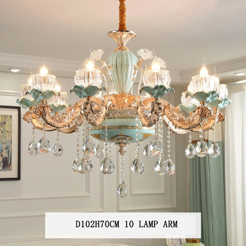 lustre de luxe moderne style européen rétro en cristal et céramique - vue 9 sur 13