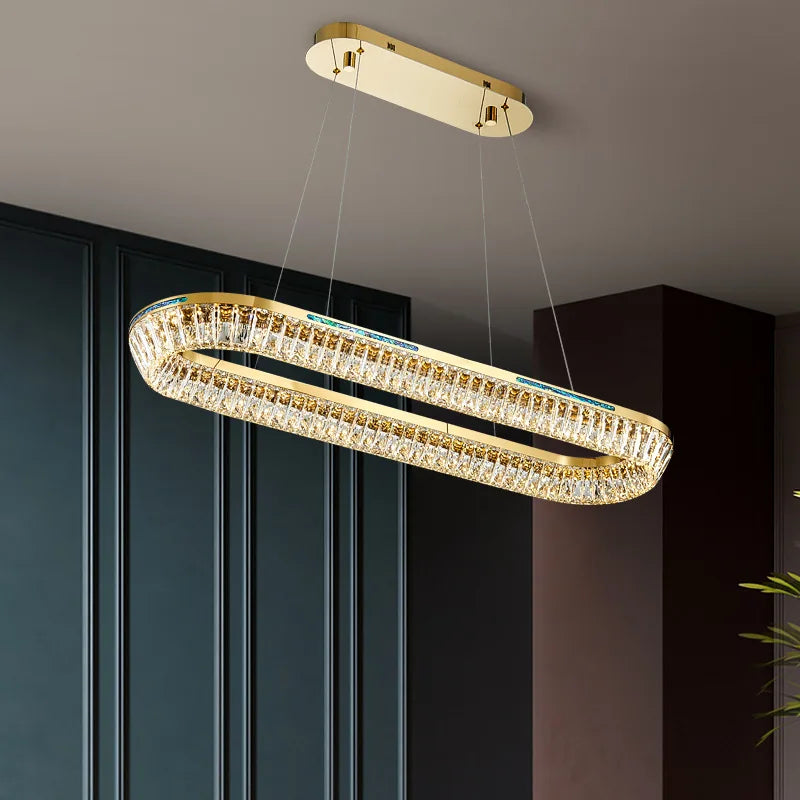 lustre moderne en cristal et cuivre trois couches éclairage intérieur - vue 3 sur 14