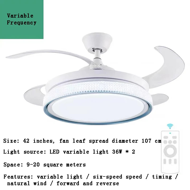 ventilateur de plafond moderne led intelligent avec 4 pales rétractables - vue 12 sur 18