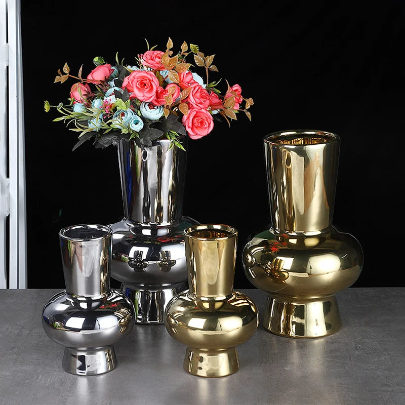 vase en argent galvanisé style européen nordique médiéval pour fleurs - vue 3 sur 10