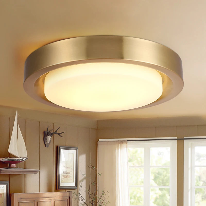 plafonnier rond en cuivre avec abat jour en verre moderne - vue 3 sur 8