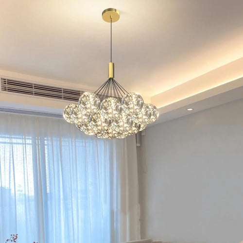 lustre boule à bulles en verre transparent éclairage étoilé romantique - vue 3 sur 11