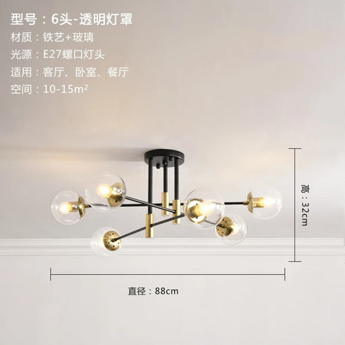 lustre nordique moderne led avec boules de verre - vue 10 sur 18