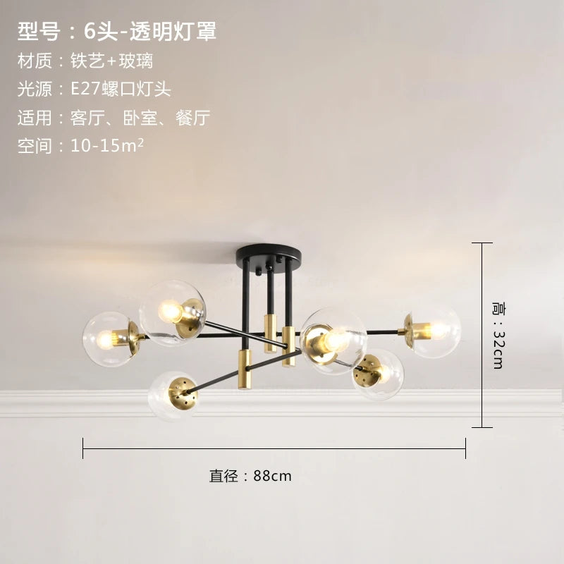 lustre nordique moderne led avec boules de verre - vue 9 sur 18