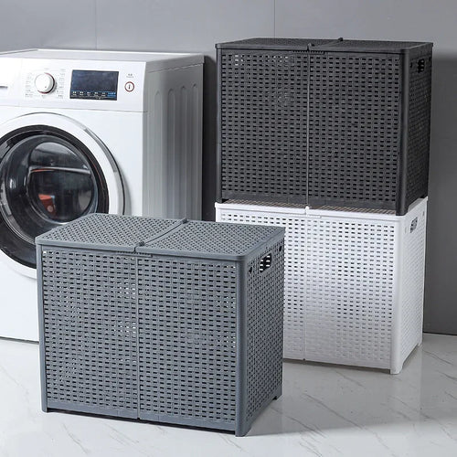 panier à linge pliable avec couvercle et séparation - vue 2 sur 14