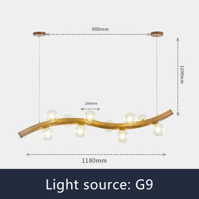 suspension luminaire en bois massif et verre simple - vue 11 sur 11
